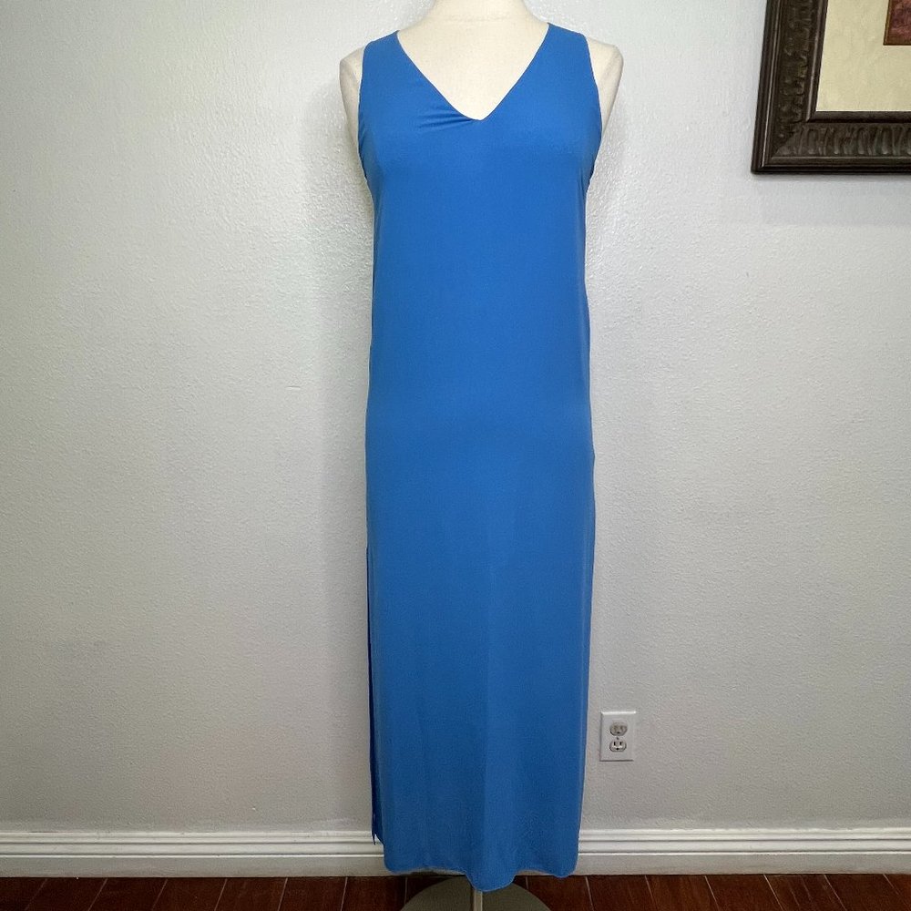 Alice + Olivia Womens Sleeveless V-Neck Maxi Shift Side Slit Dress Blue Sz XSTP